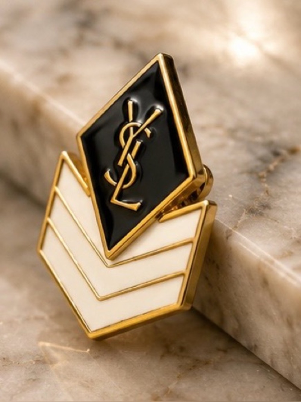 Black White Gold Tone Geometric Monogram Statement Brooch Pin